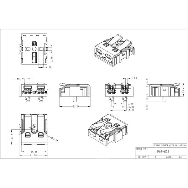 2 3 соединитель провода нажима поляков 450V 17.5A T110 0.5-2.5mm2 20-16AWG супер тонкий