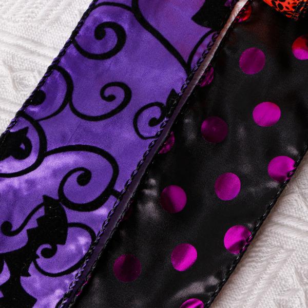 MSD 2.5 Inch Wired Edge Burlap Ribbon Halloween Pattern Ribbon for Holiday Decorate