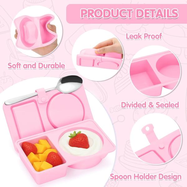 Silicone Reusable Snack Containers With Lids, 3 Pack Double/2 Compartment Snackle Box Container For Salad Sauce, Condiment Containers With Lids For Portion Control, Travel, Picnic