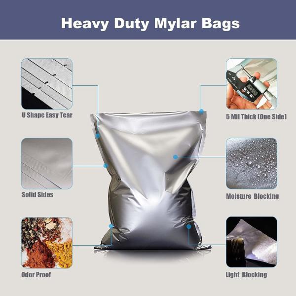 Packaging Mylar Bags – Heat Sealable Bags For Packaging Food, Candy, Sugar, Snacks Herbs – Smell Proof Stand Up Seal