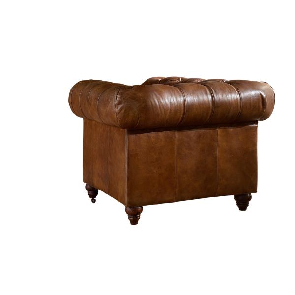 Full Top Grain Leather Chesterfield High Back Wing Chair , Brown Leather High Back Chair