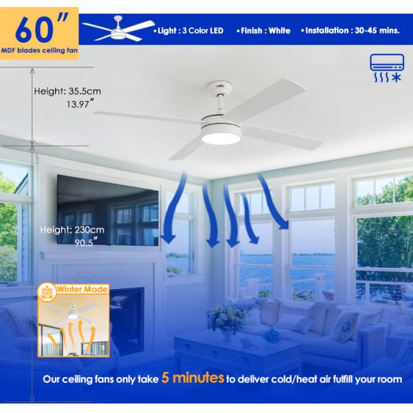 led ceiling fan DCF-W986 35/60W Низкий уровень шума Большой воздушный поток 4 MDF Blade Modern Ceiling Fan LED Light