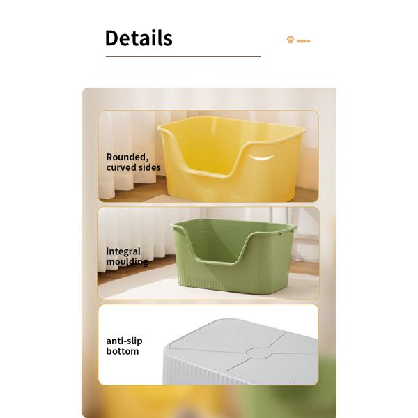 Extra Large Space Cat Toilet Litter Box for Cats in Yellow/Green/Gray and Open Top