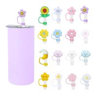 3D Flower Design Silicone Straw Cap 100% Bpa Free Não Toxic Safe Silicone Toppers Para Cup Straws