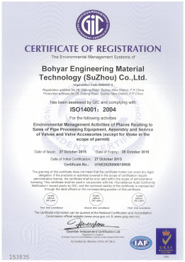 Bohyar Engineering Material Technology(Suzhou)Co., Ltd Сертификации