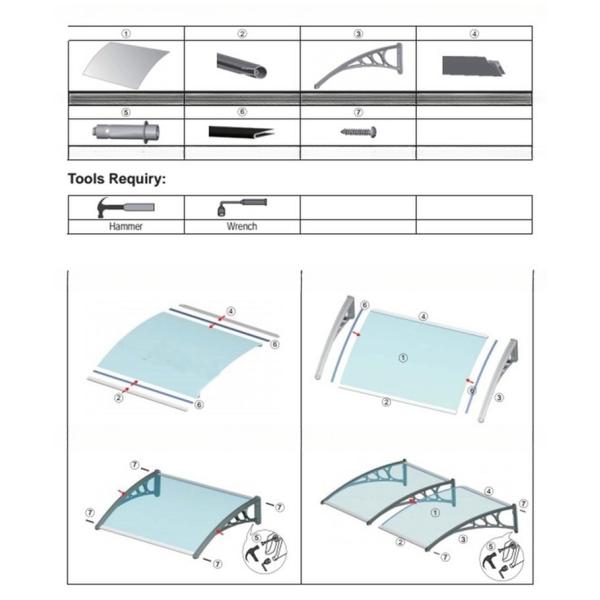 1000 мм Пластиковый кронштейн Прозрачный твердый поликарбонат Оконный тент Защита от УФ