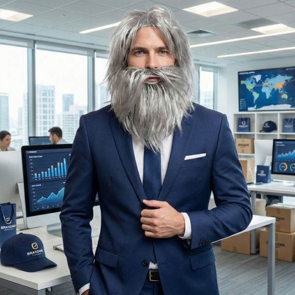 Realistic Grey Wig and Beard Set for Men, Long Silver Hair Old Man Costume, Wizard Hermit Caveman Cosplay for Halloween Party