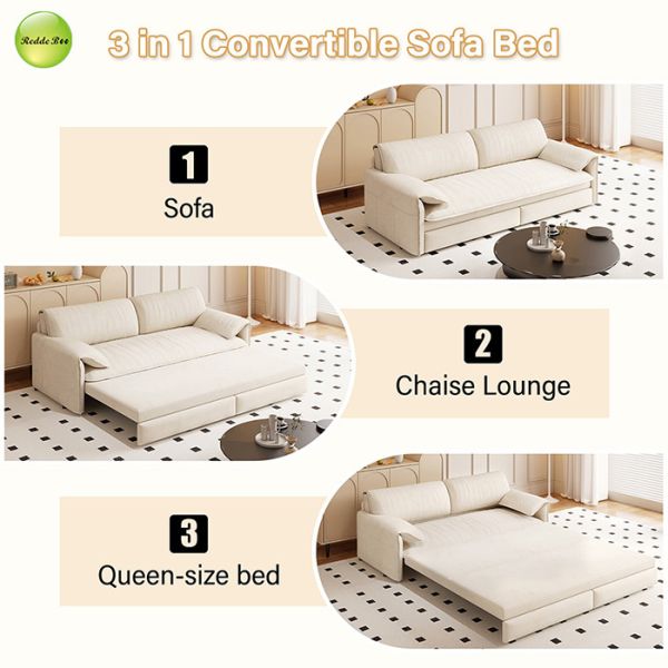Modern Velvet Foldable Sofa Bed with 3-in-1 Convertible Design and Queen-size Sleeper Function