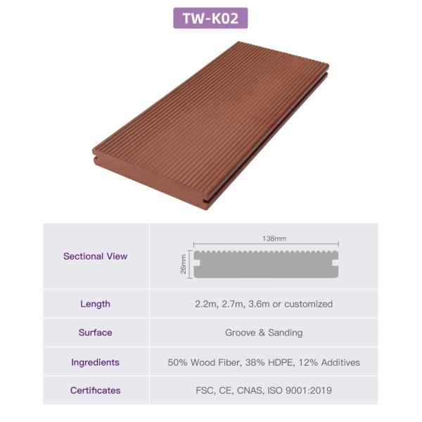 Wood Fiber 138*26mm Solid Composite Decking Waterproof Deck Boards Insect Resistant