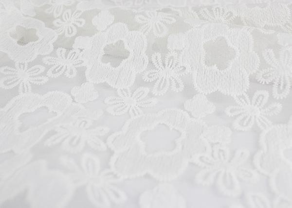 3D Polyester White Embroidered Lace Fabric , Wedding Dress / Wedding Gown Lace Fabric