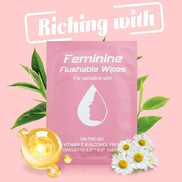 Chinese wet wipes factory 14*16cm Individual Packaging Scented Chamomile Feminine Flushable Wipes