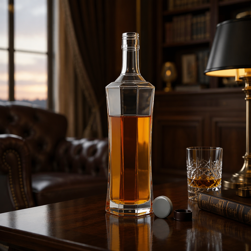 Hexagonal High Flint Glass Liquor Bottle 750ml For Whiskey Vodka Spirits