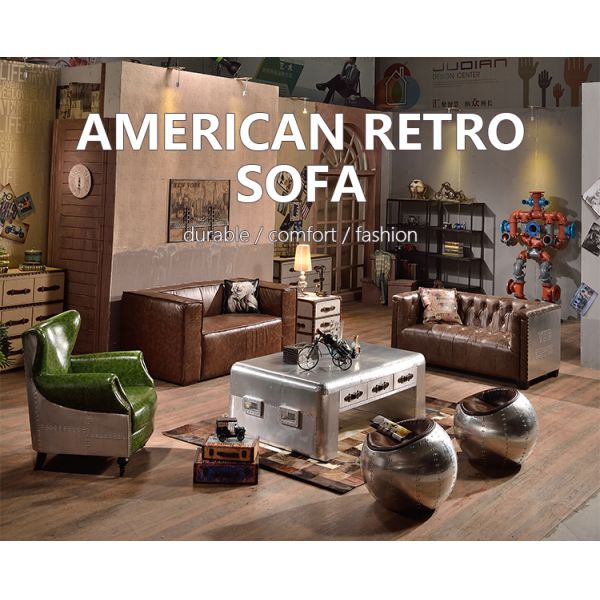 Nidea #8958 Designer Genuine Leather Vintage Industrial Retro Sofa Set  Lounge Personalization Pub Club Studio Furniture Ecksofa