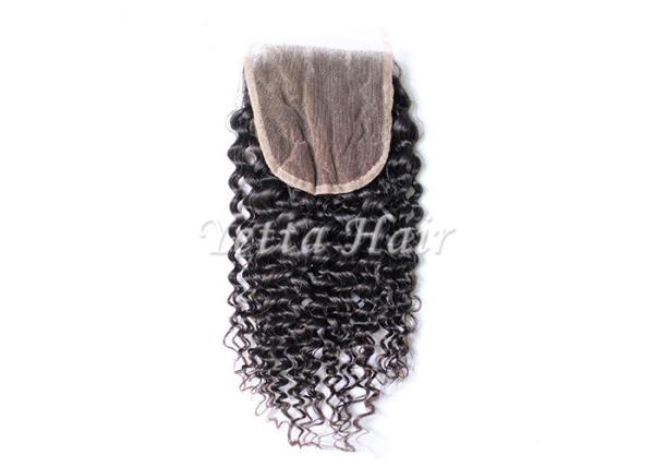 4x4 Kinky Curly 7A Brazilian Hair Lace Top Closure With Bleached Knots