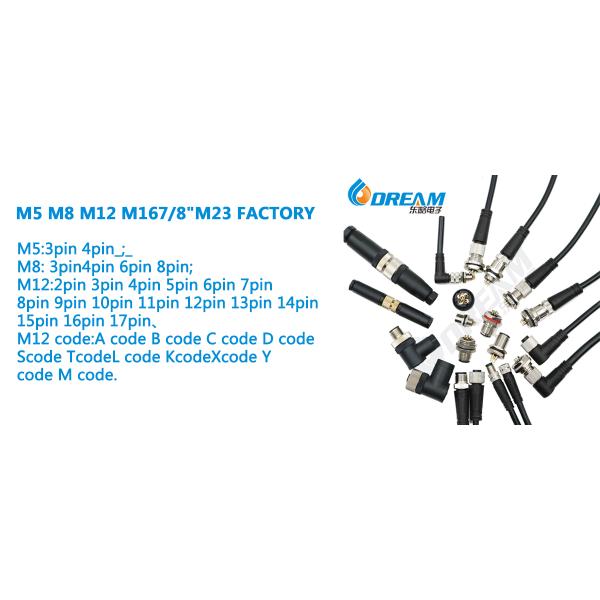 M5 M8 M12 M23 Connector and Cable Molded Assembly with Panel Mounting Solder Housing