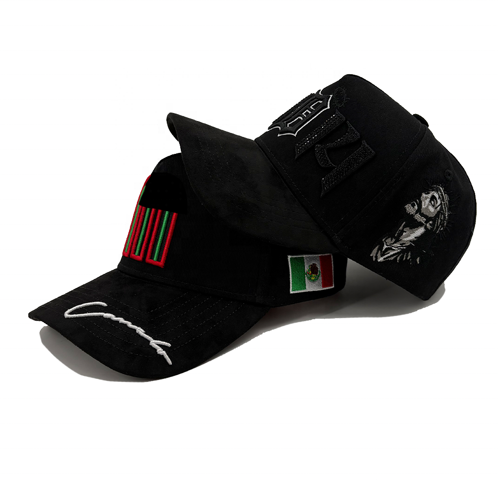 Street Baseball Caps Suede Brim Cotton Crown Custom Embroidery 5 Panel Inside Satin Lining Woven And Metal