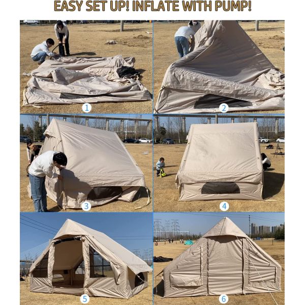4-5 Person Inflatable Glamping Tent with Pump Easy Setup Waterproof Outdoor Camp Air Tent