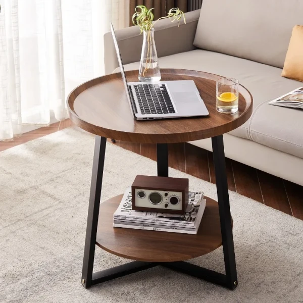 Living Room Wooden Round Double Side Coffee Table for Small Apartment Simple Computer Desk and Convenient Breakfast