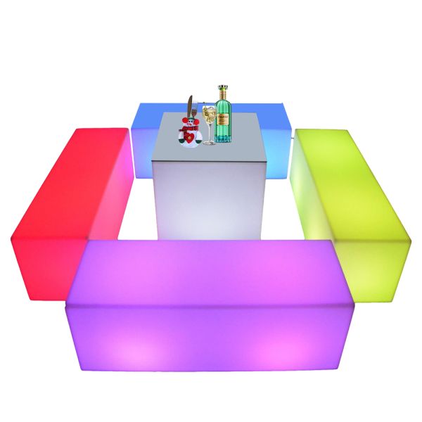 Modern Cheap Price Outdoor Coffee Shop Remote Control LED PE Table and Sofa Set for Cocktail bar