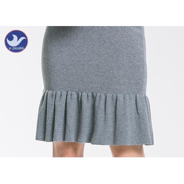 Cotton Frilled Hem Wrap Womens Knit Skirt / Lady Pencil Ruffle Skirt Knee Length