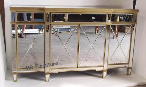 Gold Mirrored Side Board Furniture 178 * 50 * 100cm Size Solid Wood