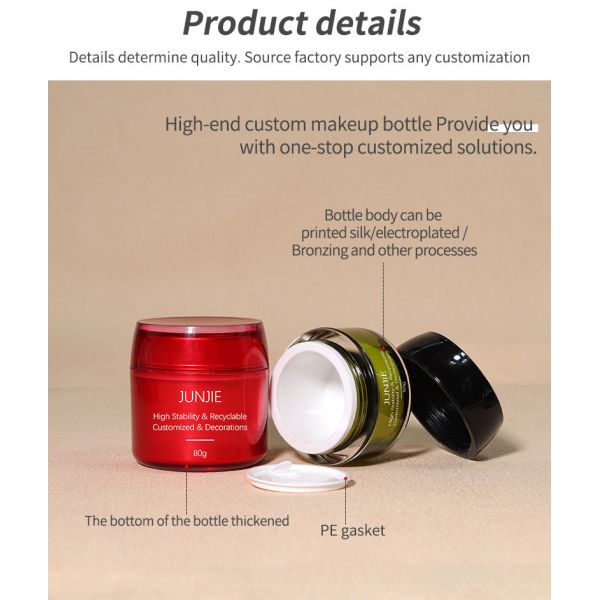 Pot cosmétique rond en acrylique rouge et vert pour soins de la peau du visage et du corps, vide, personnalisé de luxe, 80g, emballage de pot.