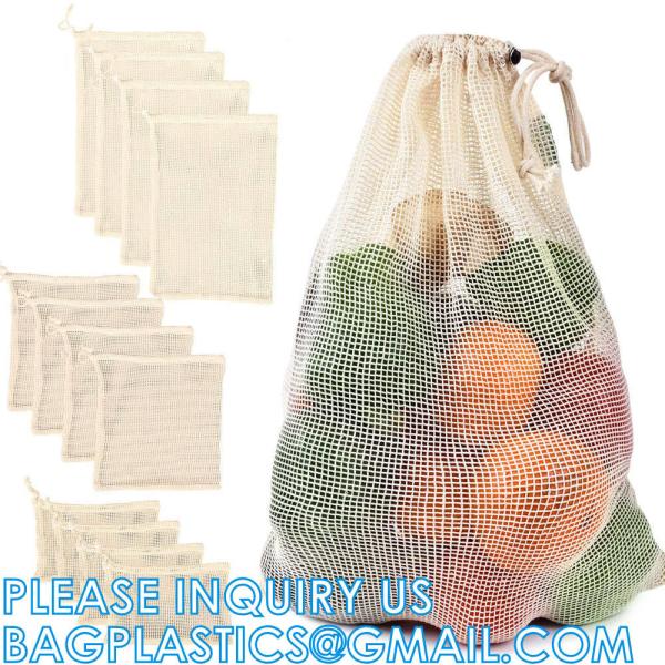 Custom Fruit and Vegetable Bag, Eco Friendly Reusable Grocery Tote Bags Organic Mesh Net Drawstring bags