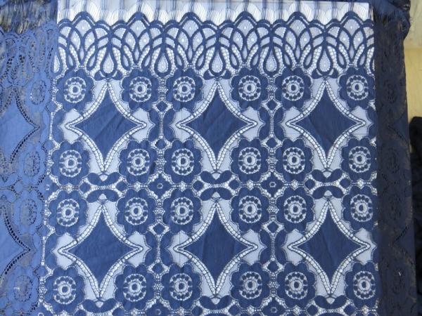 Beautiful Deep Blue Geometric Cotton Nylon Stretch Lace Fabric / Lace Curtain Fabric