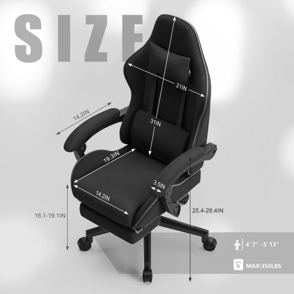 350LBS Weight Capacity Big and Tall Gaming Chair Product Dimensions 22D x 32W x 11H