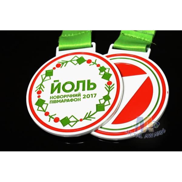 Poland Medale Die Casting Soft Enamel award medallions White Plating With Sublimate Ribbon
