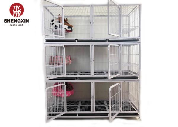 Customizable White Metal Dog Cage 3 Layer Double Door Dog Kennel
