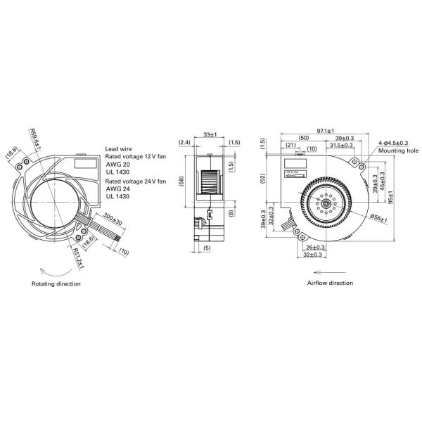 8200RPM 97×94×34mm 9BMC24P2G001 DC Blower Fan