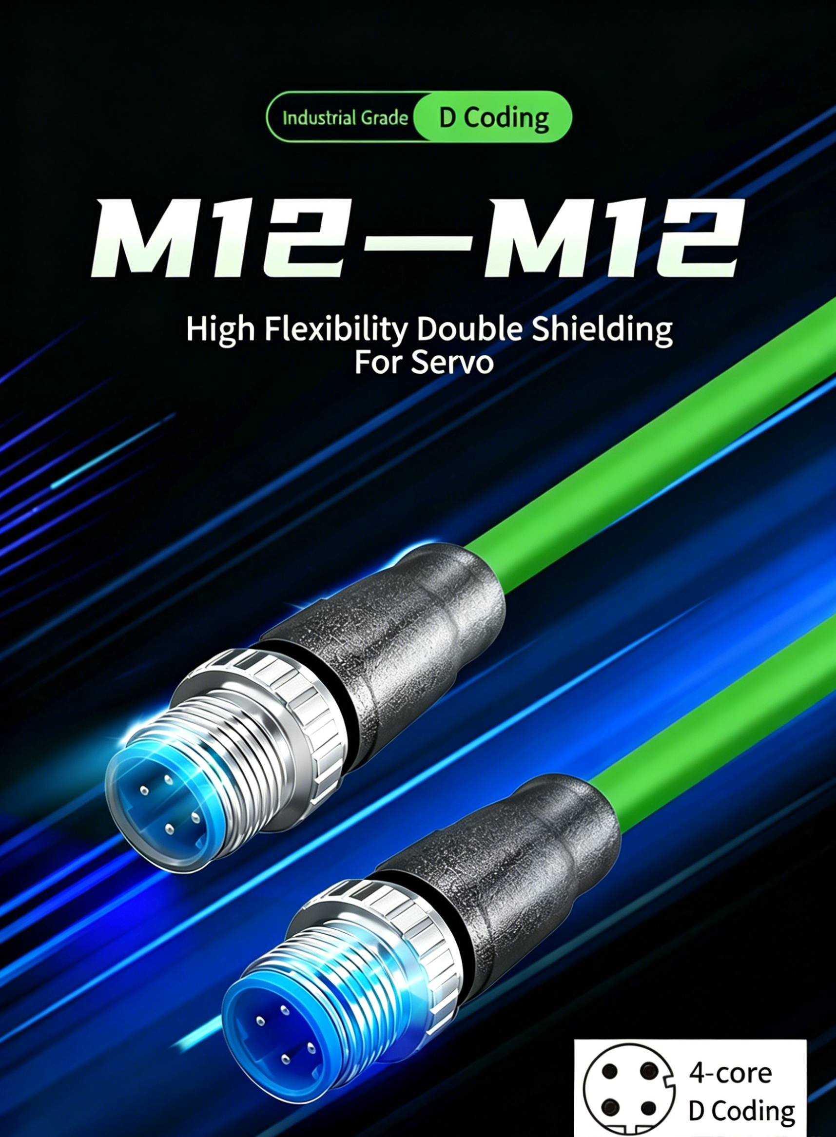 Factory Custom Waterproof M12 X Code 8pin to RJ45 Industrial Connector Cables D Coding 8 Pin SFTP Ethernet Cable