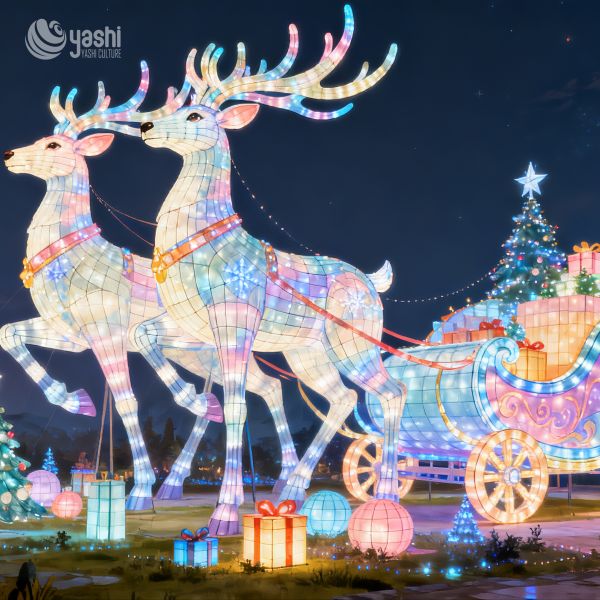 3D Christmas Reindeer Sculpture Lantern for Outdoor Decoration, Shopping Mall Decor