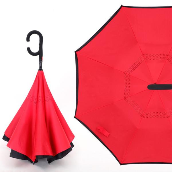 Unbreakable Windproof Double Layer Umbrella Customized Logo Printing with Rubber C Handle