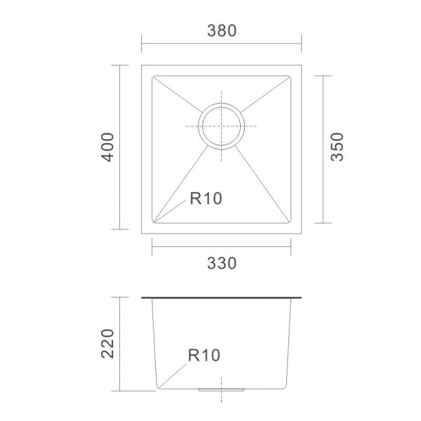 Undermount Stainless Steel Kitchen Sink Rectangular 16 Gauge single Bowl 38x40