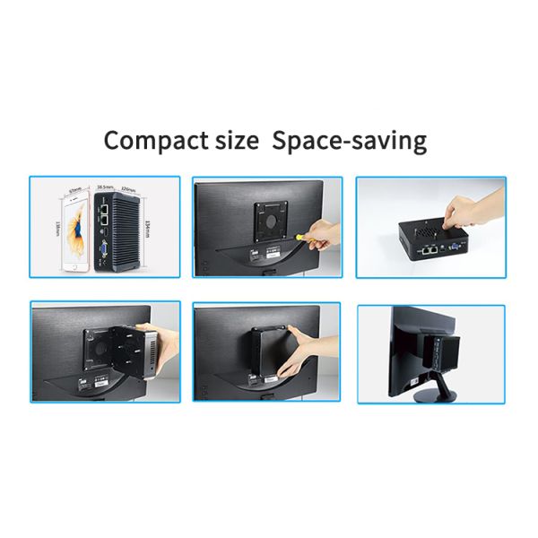 Quad Core J1900 Mini PC with Dual Display and 12V Power Supply Fanless Industrial Computer Barebone System
