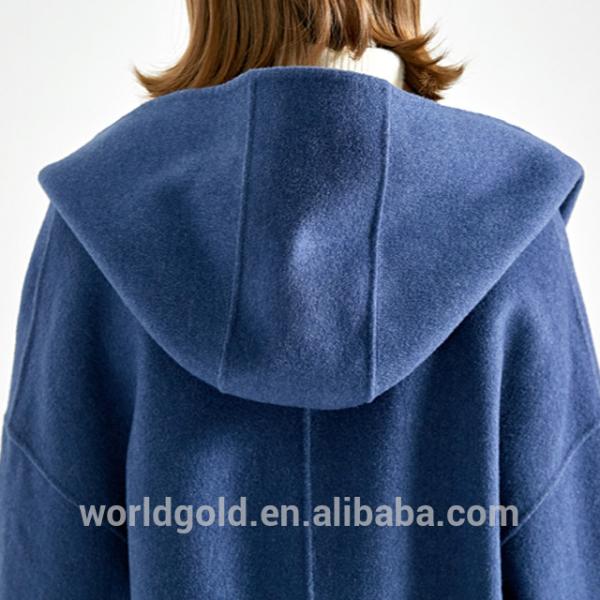 Blue Women'S Casual Winter Coats With Hood , Long Woolen Jacket For Ladies