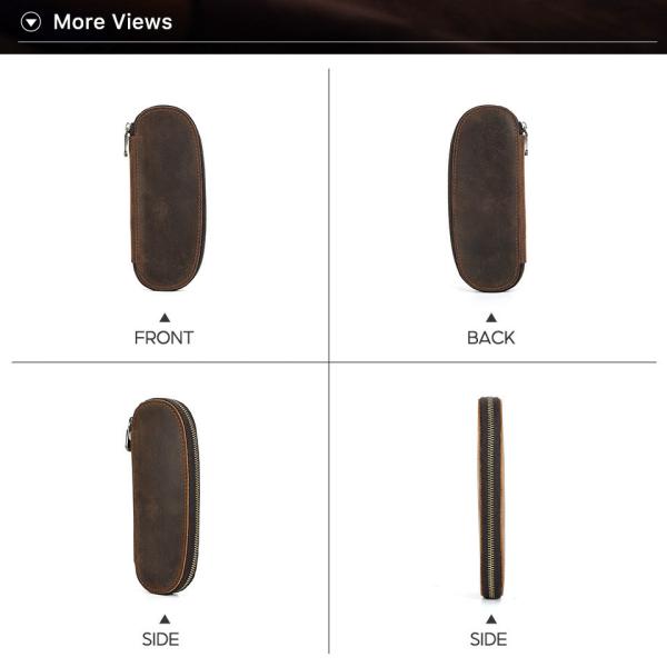 CROSS-BORDER RETRO CRAZY HORSE LEATHER PEN BAG HANDMADE 2 OVAL ZIPPER PORTABLE PEN CASES