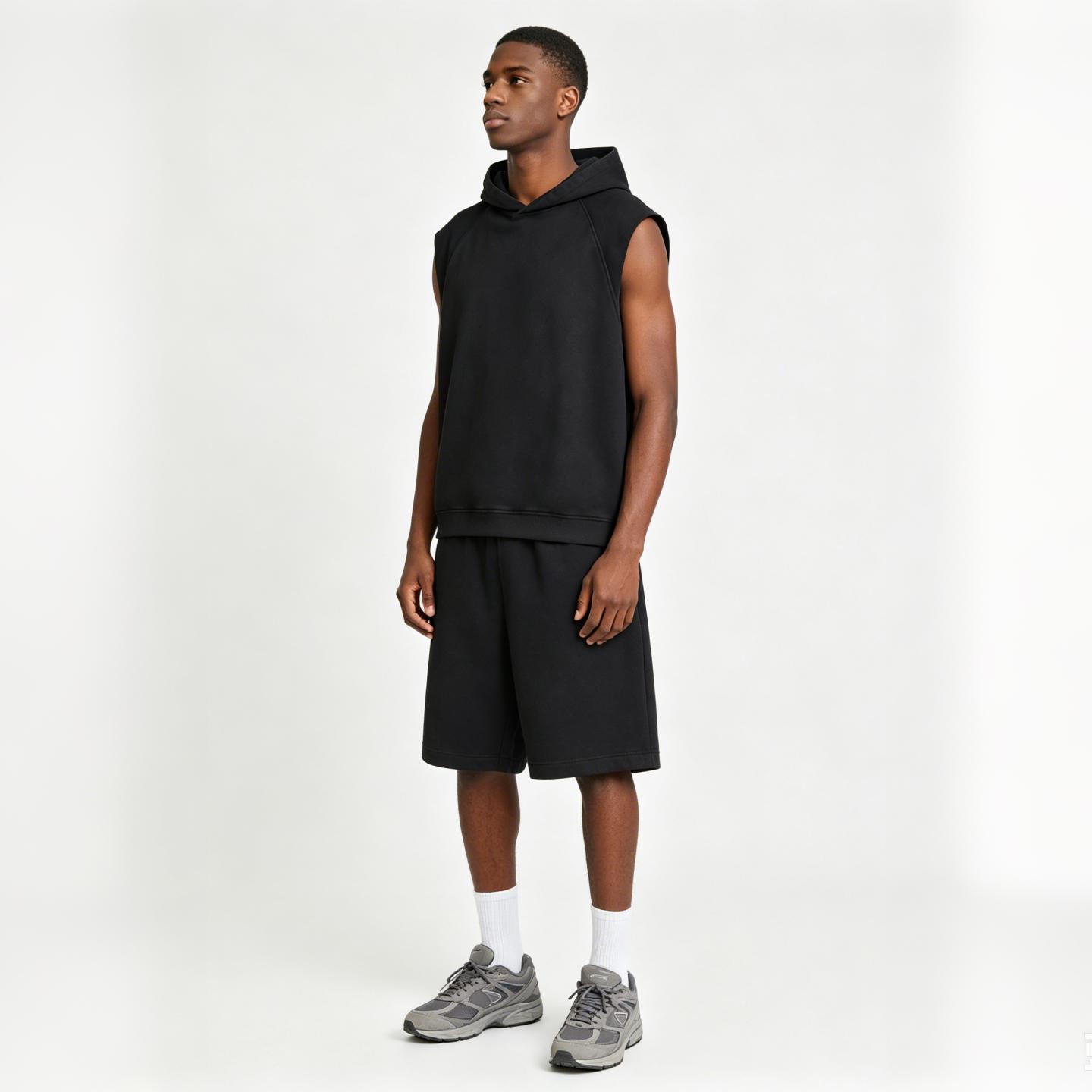Vintage Washed Cotton Sleeveless Hoodie 220GSM Mens Gym Tank Top Casual