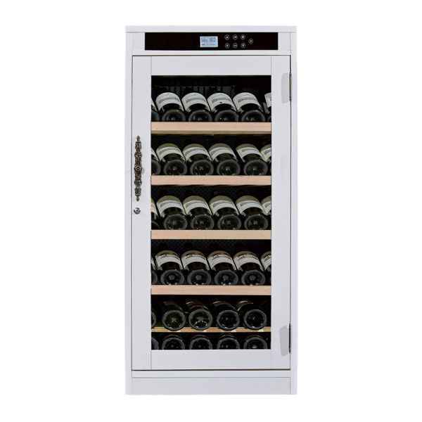 Elegant White Wood Wine Cabinet with Digital Touch Panel Adjustable Shelves and LED Interior Light