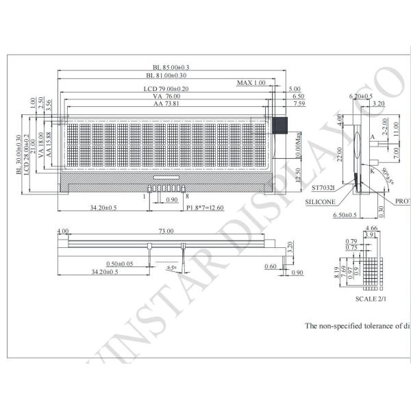 16*2 символов COG LCD Модуль 3.3V Монохромный I2C с настраиваемым ST7032I