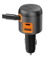 2025 LX Brand Aluminum Alloy 1 USB A 1 USB C Dual Ports Car Charger Type C 60W PD Car Charger With Rectractable Cable
