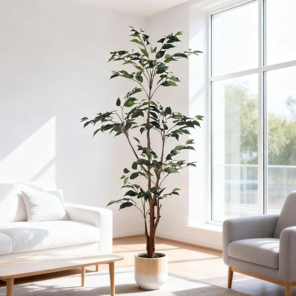Indoor/Outdoor UV Protected Artificial Plants Banyan Tree High-Fidelity PE Decorative Art High-Low Leaves for Easter Home Decor