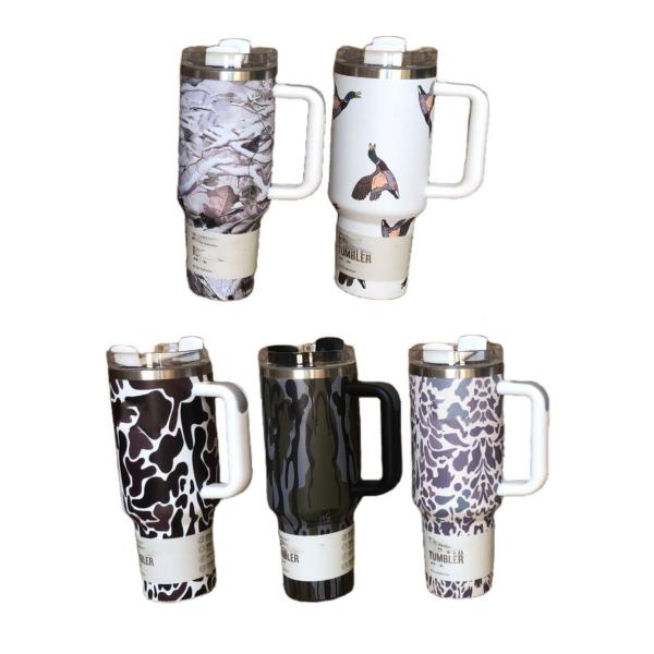 Sustainable 40oz Leopard Print Camouflage Straw Cup Tumbler for Hot and Cold Drinks