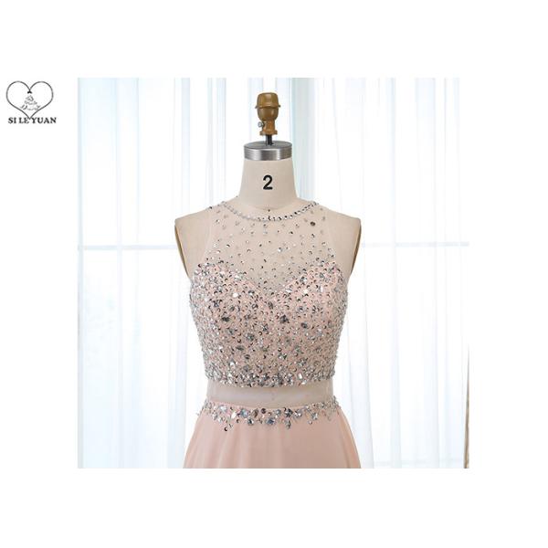 Sweep Train A Line Ball Gown , Beaded Chiffon Blush Pink Prom Dress Sleeveless