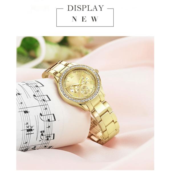 18K Gold PVD Plated Quartz Ladies Wrist Watches 3atm Waterproof