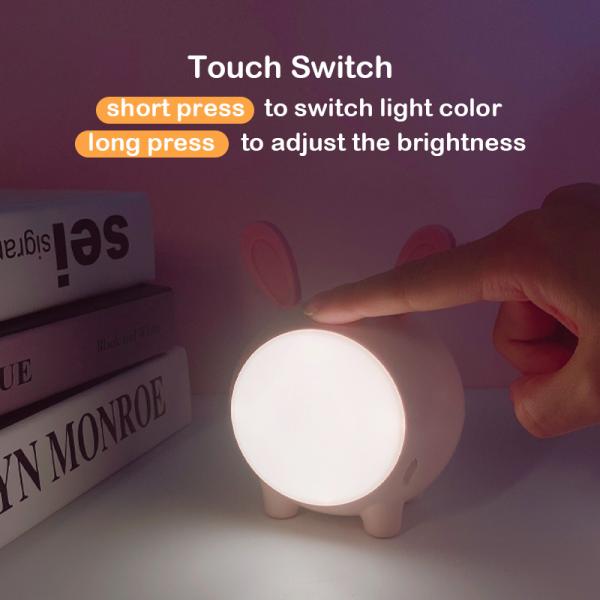 3 Color Bedside Night Light Temperture Cute Led Touch Usb Charging Stepless Dimming For Kids Bedroom