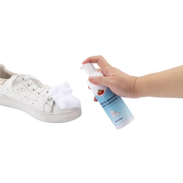 Белый обувной пенопочиститель Сухое стиркание Беспромывающая богатая пенопочистка мгновенная обувь Продукты OEM