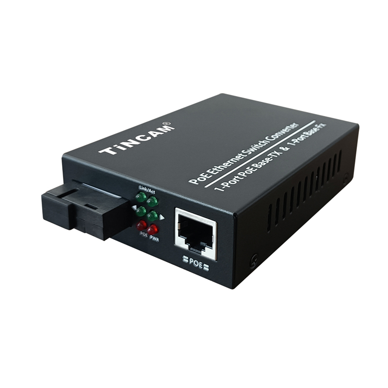 TiNCAM 10/100Mbps 1 Fiber 1 PoE Port Fiber Media Converter IEEE 802.3af/at 20km Single Mode Single Fiber 1310nm SC 48W Power Adapter TBC-PSF4311E-S20A